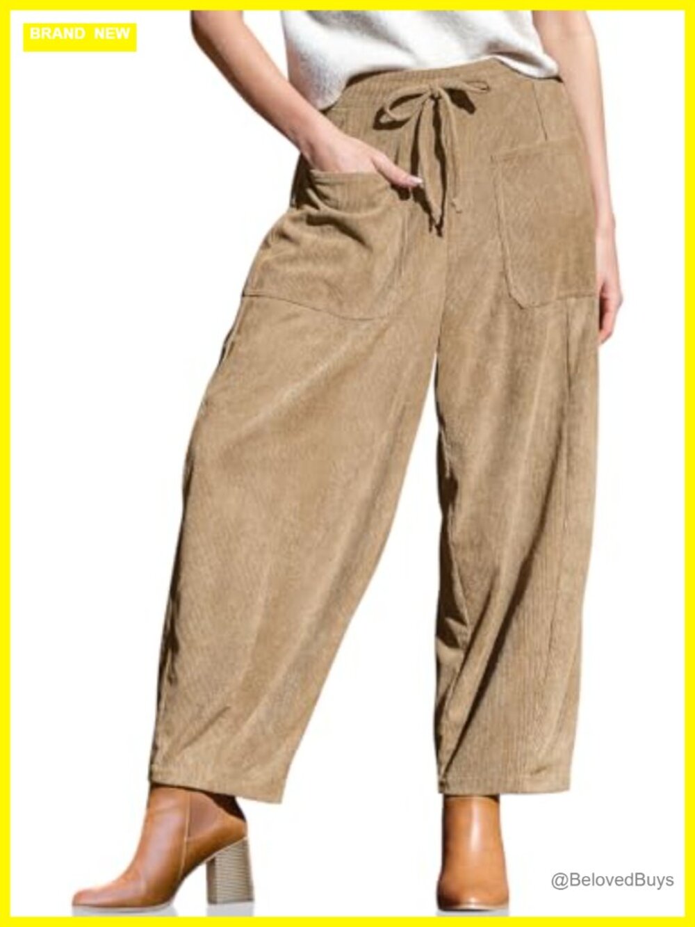 Women's Corduroy Barrel Pants High Waist Drawstring Wide Leg